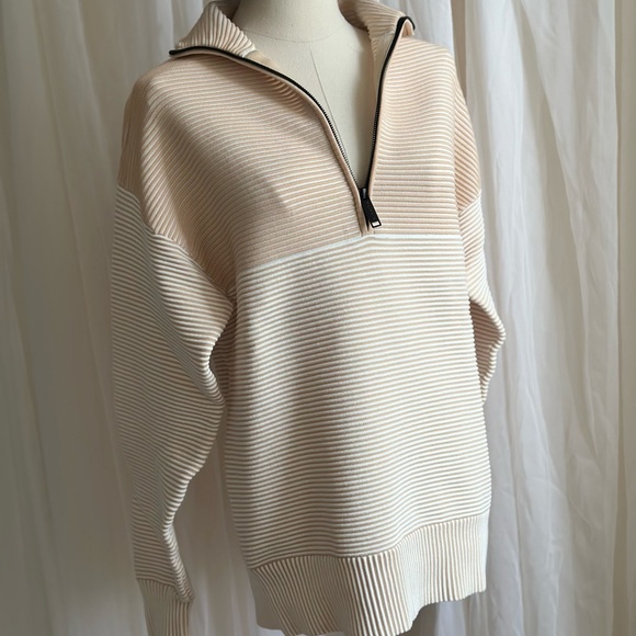 Y2K ATHLEISURE APRÈS-SKI Neutral Two Tone Zip Jumper / Sweatshirt V Neck Sweater - Picture 6 of 14